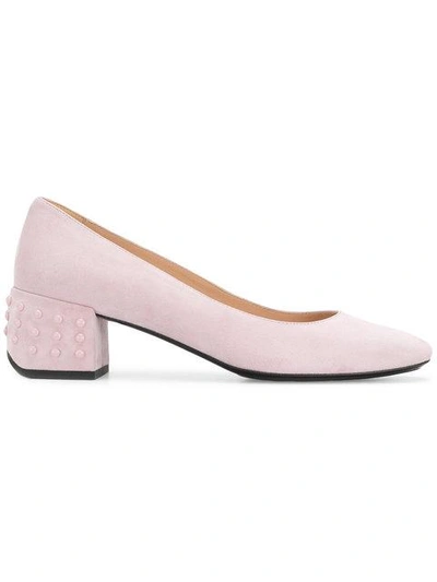 Tod's Structured Heel Pink Suede Pumps In Pink