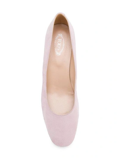 Tod's Structured Heel Pink Suede Pumps In Pink