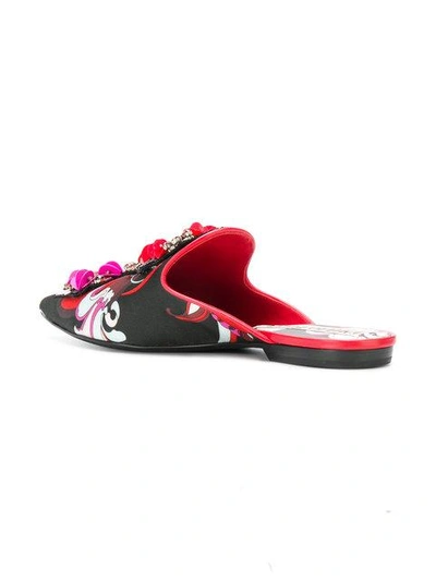 Shop Emilio Pucci Printed Embellished Slippers In Red