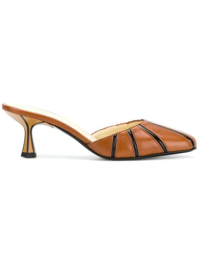 Shop Marni Striped Closed Toe Mules - Brown