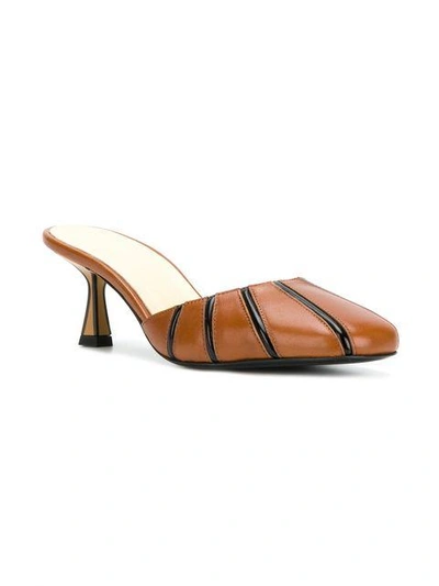 Shop Marni Striped Closed Toe Mules - Brown