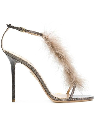 Shop Charlotte Olympia Feather Embellished Sandals - Grey
