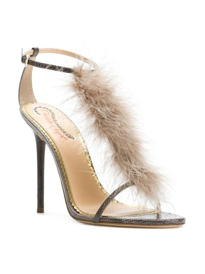 Shop Charlotte Olympia Feather Embellished Sandals - Grey