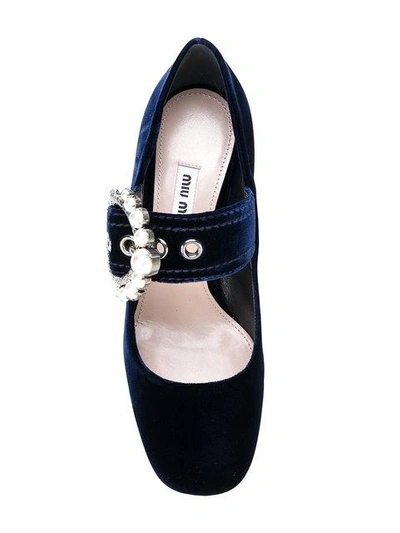 Shop Miu Miu Pearl Embellished Pumps - Blue