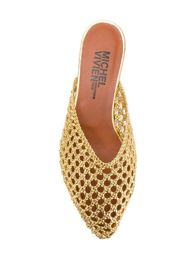 Shop Michel Vivien Netted Slippers In Yellow