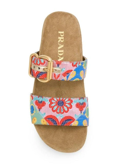 Shop Prada Embroidered Foot Bed Sandals In F0566 Amarena