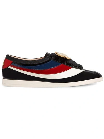 Shop Gucci Falacer Patent Leather Sneaker With Web In Black