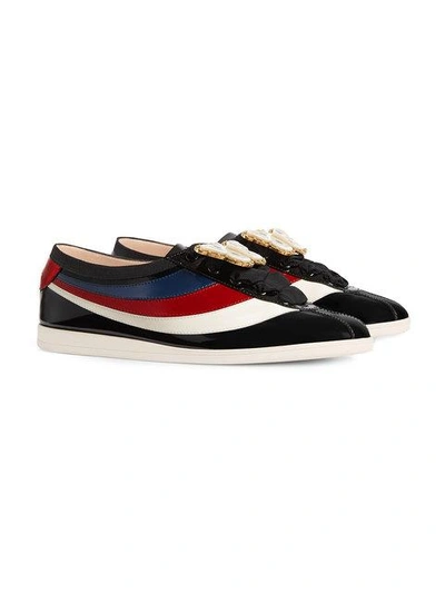 Shop Gucci Falacer Patent Leather Sneaker With Web In Black