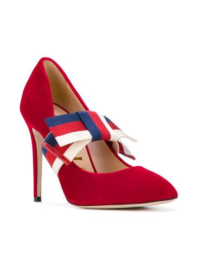 Shop Gucci Removable Web Bow Pumps In Red