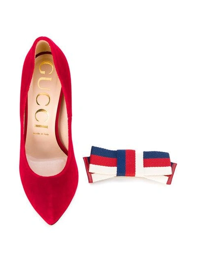 Shop Gucci Removable Web Bow Pumps In Red