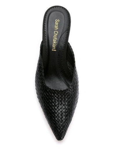 Shop Sarah Chofakian Leather Woven Mules In Black