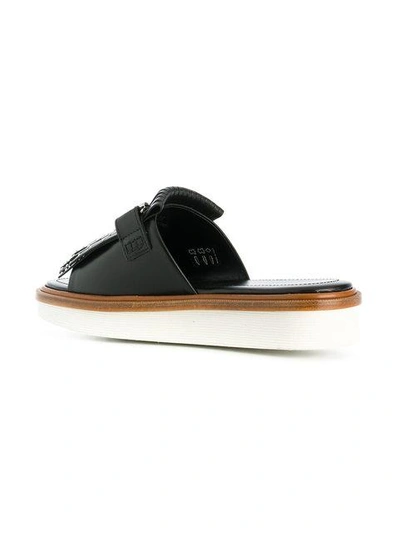 Shop Tod's Double T Fringed Slides In Black