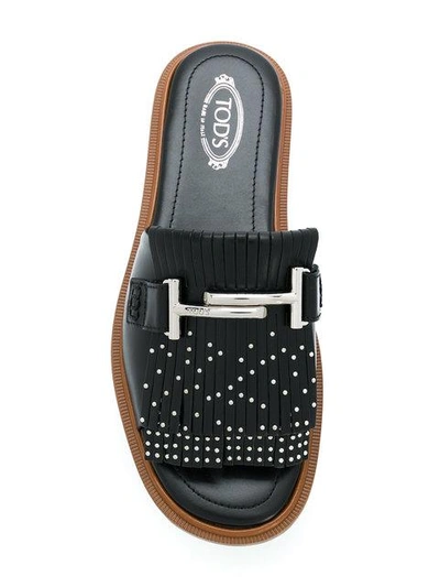 Shop Tod's Double T Fringed Slides In Black