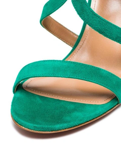 Shop Aquazzura Green Morena 85 Suede Sandals