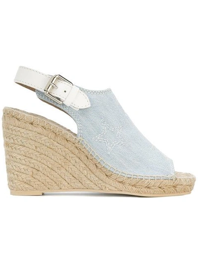 Shop Stella Mccartney Denim Espadrille Wedge Sandals - Blue