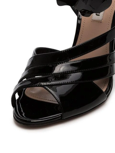 Shop Miu Miu Black Flower 105 Patent Leather Sandals