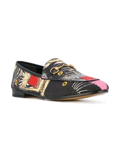 Shop Gucci Black Angry Cat Print Loafers In Multicolour