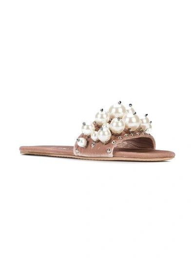 Shop Miu Miu Pearl-embellished Sandals - Pink
