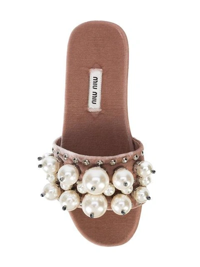 Shop Miu Miu Pearl-embellished Sandals - Pink