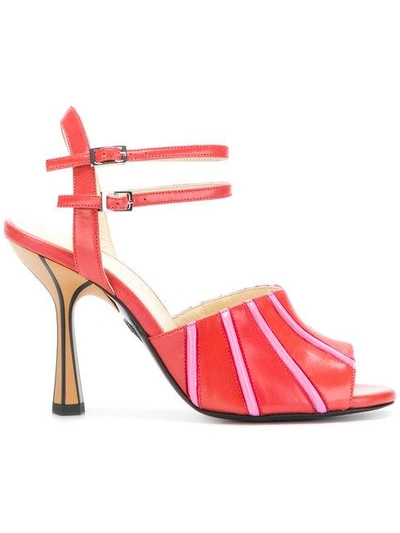 Shop Marni Contrast Striped Sandals - Red