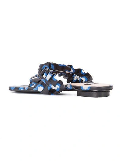 Shop Boutique Moschino Polka Dot Ruffled Thong Sandals In Blue