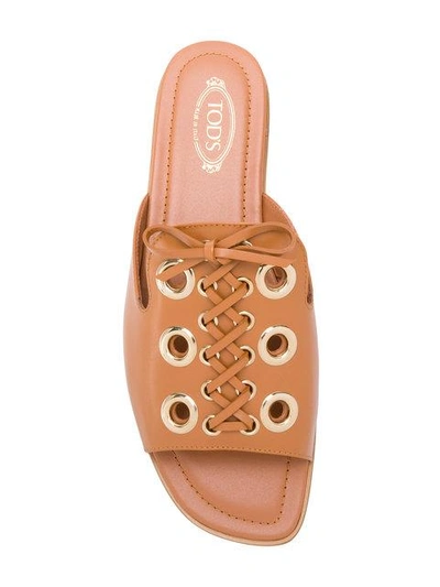Shop Tod's Lace-up Detail Mules - Brown