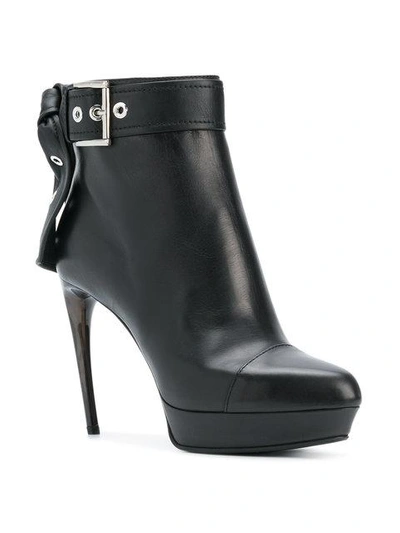 Shop Alexander Mcqueen Leather Tie Ankle Boots - Black