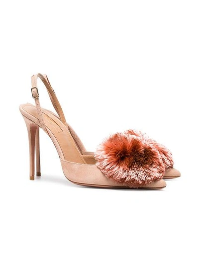 Shop Aquazzura Pink Powder Puff 105 Suede Slingbacks