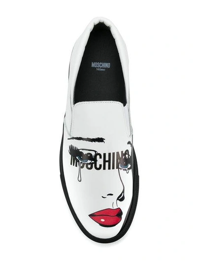 Shop Moschino Pop Art Print Slip-on Sneakers In White