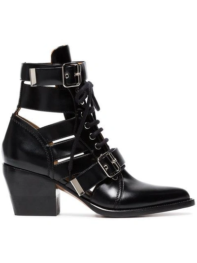 Shop Chloé Black Rylee 60 Leather Buckle Ankle Boots