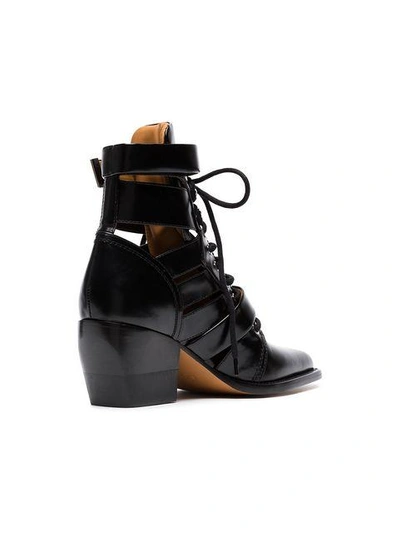 $1390 Chloe Rylee Cutout Glossy Leather Lace Up Buckled Ankle