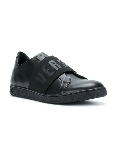Shop Versus Logo Banded Slip-on Sneakers - Black