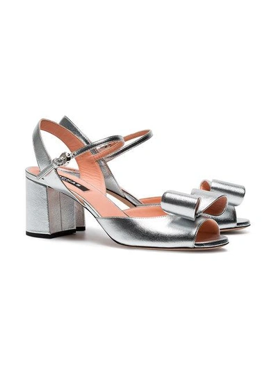 Shop Rochas Silver Bow 70 Leather Sandals