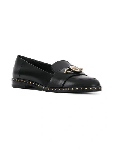 Shop Versace Medusa Studded Loafers - Black