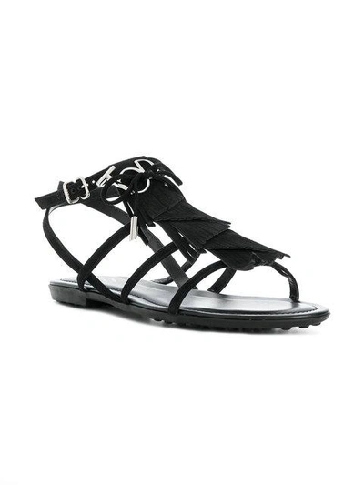 Tod's Fringed Flat Sandals In Black