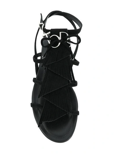 Tod's Fringed Flat Sandals In Black