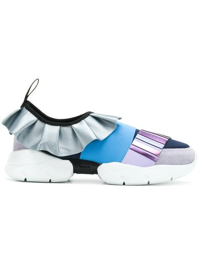 Shop Emilio Pucci Metallic Ruffle Sneakers In Blue