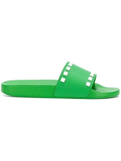 Shop Valentino Free Rockstud Pool Slides In Green