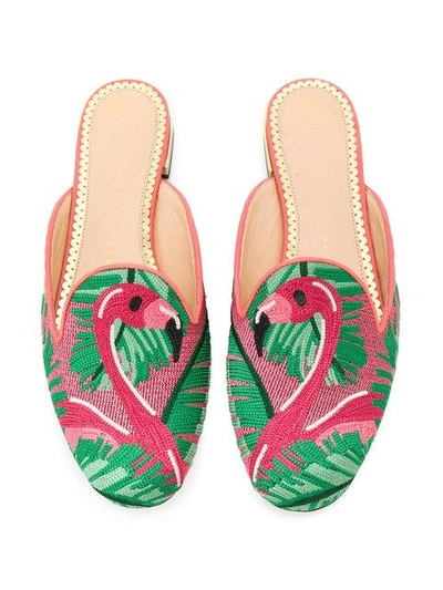 Shop Charlotte Olympia Flamingo Flat Mules In Multicolour