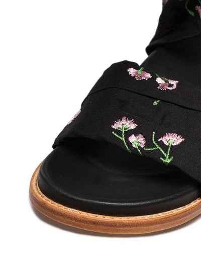 Shop Marques' Almeida Black Floral Embroidered Wrap Sandals