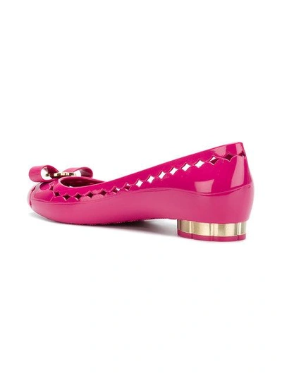 Shop Ferragamo Cut Out Bow Front Ballerina Shoes In Pink