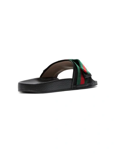 Shop Gucci Black Pursuit Ribbon Bow Slides