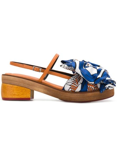 Shop Marni Sandal With Cotton Bow - Blue