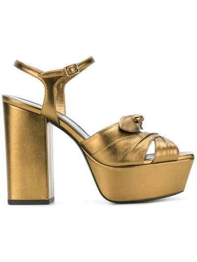 Shop Saint Laurent Farrah 80 Bow Sandals - Metallic