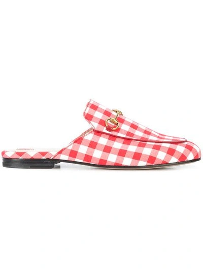 Shop Gucci Gingham Princetown Mules In Red