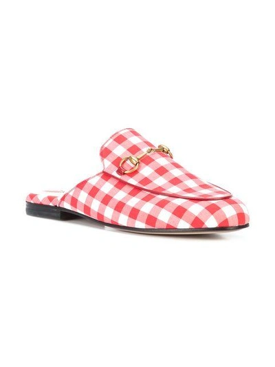 Shop Gucci Gingham Princetown Mules In Red