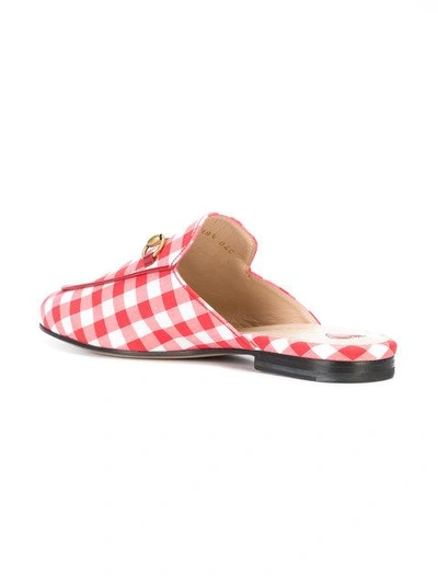 Shop Gucci Gingham Princetown Mules In Red