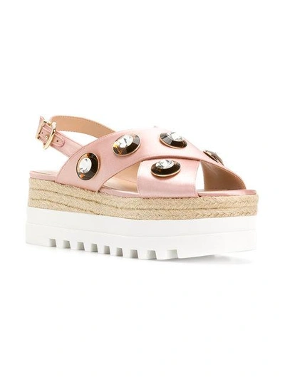 Shop Liu •jo Crystal Embellished Flatform Sandals