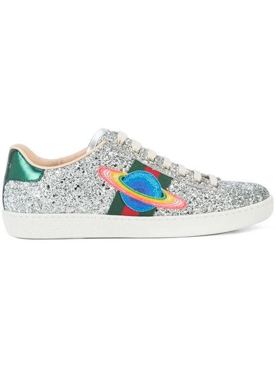 Shop Gucci New Ace Saturn Sneakers - Metallic