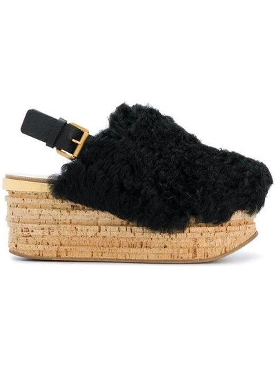 Shop Chloé Camille Shearling Wedges In Black